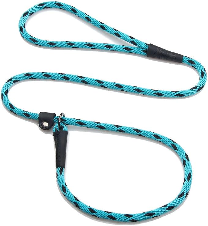 Mendota Pet Slip Leash - Dog Lead and Collar Combo - Made in The USA - Black Ice Turquoise, 3/8 in x 6 ft - for Small/Medium Breeds