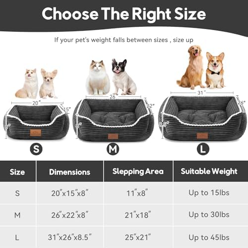 Zerbuger 25in Dark Grey Rectangle Cat Dog Bed Machine Washable Sofa