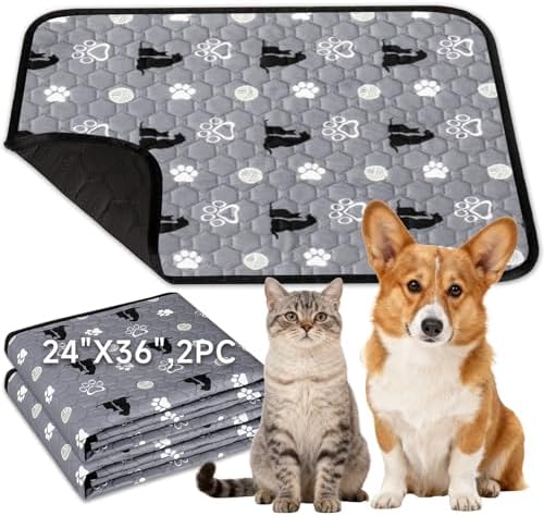 Washable Pee Pads, 24" x 36", 2 Pack Waterproof Reusable Pet Training Pads, Non Slip Bowl Mats with Great Absorption, Reusable Puppy Pee Pads for Floor, Sofa, Car