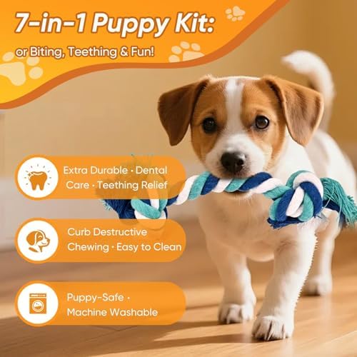 Dog Rope Toys 7 Pack - Puppy Teething Toys for Small/Medium Dogs - Durable Dog Chew Toys for Aggressive Chewers - Interactive Tug of War Toys for Boredom & Teeth Cleaning