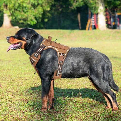 Beebiepet Heavy Duty Tactical Dog Harness for Small Dogs, No Pull Adjustable Pet Harness Reflective Service Training Easy Control Pet Vest Military K9 Working Dog Harnesses- Large, Brown