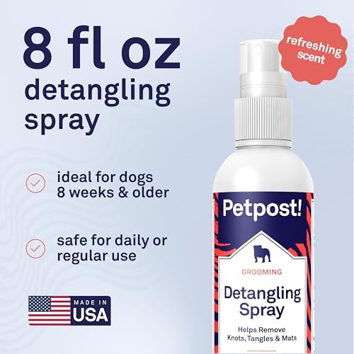 Petpost | Detangling Spray for Dogs with Knots, Mats & Tangles - Naturally Rejuvenating Dog Hair Detangler for Healthier, Shinier, Stronger Fur - Oatmeal, Aloe, and Vitamin E Formula 8 oz.