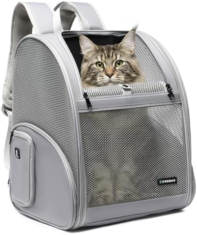 Pet Backpack Carrier ，Large Cat Carrier Backpack Up to 20 Lbs with Breathable Mesh, for Medium Large Cats or Small Dogs, Travel Hiking Camping Backpack (Gray-XL)