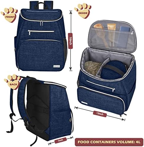 BAGLHER丨Dog Travel Bag Backpack, Airline Approved Pet Supplies Backpack, Dog Travel Bag with 2 Silicone Collapsible Bowls and 2 Food Baskets Dark Blue