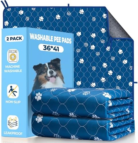 Fostanfly Washable Pee Pads for Dogs, Ultra-Absorbent, 2 Pack 36"x41" Blue