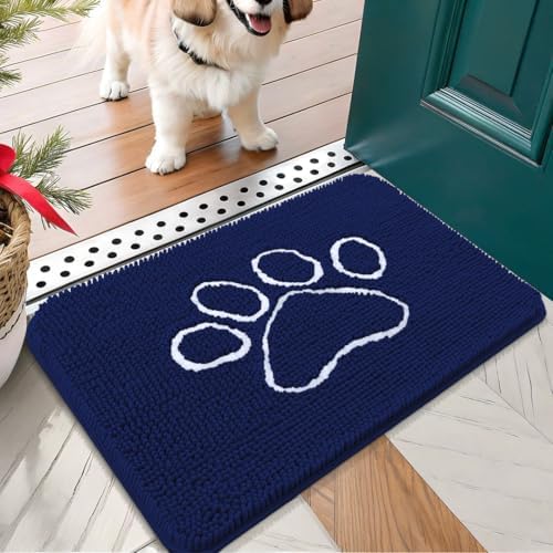 OLANLY Dog Door Mat for Muddy Paws 30x17, Paw Print Design Chenille Mud Mat