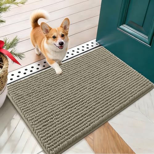 OLANLY Dog Door Mat for Muddy Paws 24x16, Extra Absorbent Chenille Mud Mat
