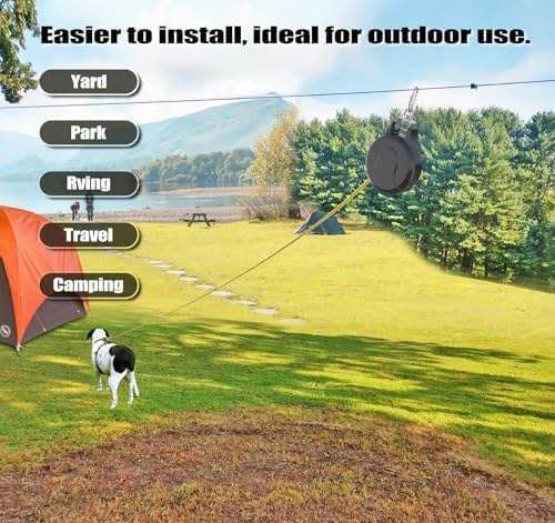 30ft Retractable Dog Leash, 2-in-1 Retractable Dog Lead for Zipline, Aerial Run Cable Trolley Or Stake Anchor, No Tangle Lead Reel for Camping Or Yard (1)