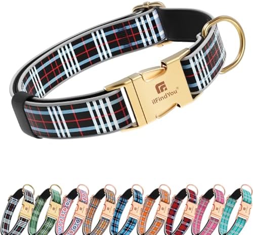 Reflective Plaid Dog Collar for Large Dogs, Red & Black-L