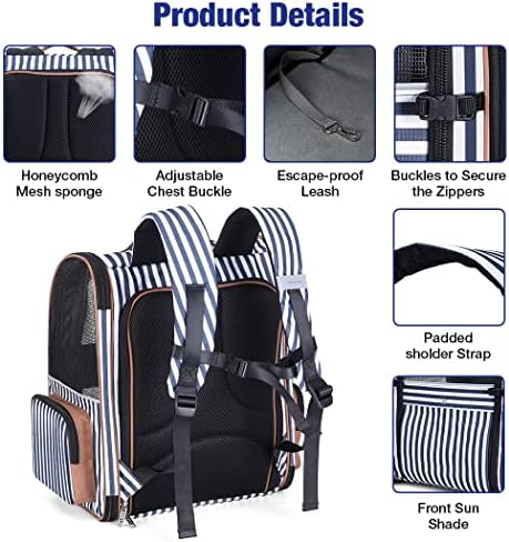 Large Cat Backpack Carrier Expandable Pet Carrier Backpack for Small Dogs Medium Cats Fit Up to 18 Lbs, Dog Carrier Backpack,Puppy Backpack Carrier, Striped