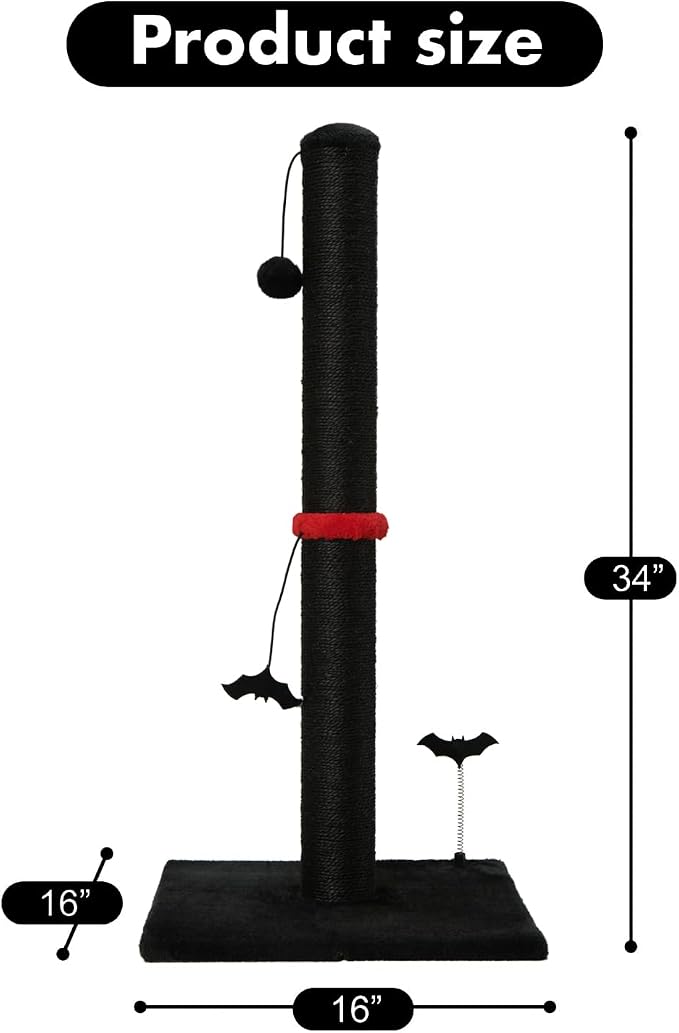 MECOOL Cat Scratching Post Premium Sisal Scratch Posts with Hanging Ball Vertical Scratcher for Indoor Cats and Kittens,Black