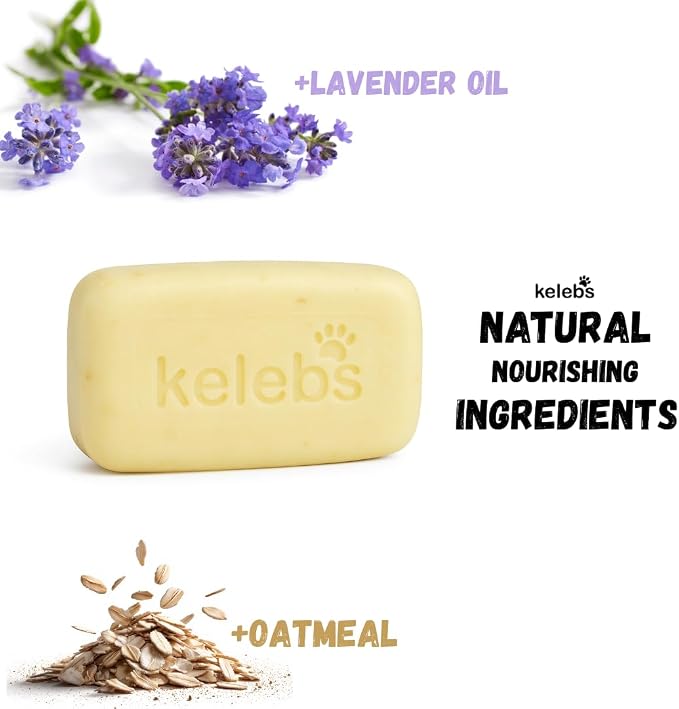 Kelebs Dog Shampoo | Allergies and itching | Dog Shampoo for Sensitive Skin | All Natural Dog Soap Bar with Lavender Oil & Oatmeal | Puppy Shampoo | No Plastic Vegan | 3PCS