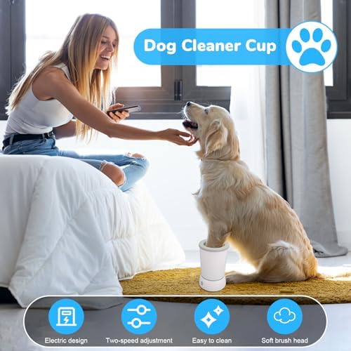 Automatic Dog Cleaner Washer and Massager, Electric Pet Foot Paws Washer for Dogs Cats, USB Portable Dog Feet Cleaner Cup for Small to Medium Dogs, Pet Grooming Supplies(White)