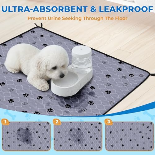 Fostanfly Washable Dog Pee Pads, Leak-Proof Absorbent, 41"x41"-2 Pack, Gray