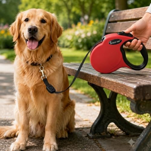Medium 16 FT Retractable Dog Leash – Adjustable Hands-Free Leash for Dogs Up to 44lbs, Tangle-Free Nylon with Ergonomic Grip for Walking, Training & Outdoor Safety Red M