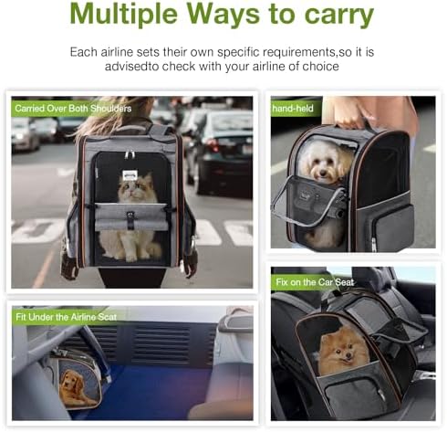 Cat Carrier Backpack, Expandable Pet Carrier with Sun Shade & Full Front Opening, Breathable Mesh Backpack for Small Dogs & Medium Cats Up to 18 Lbs, Foldable for Hiking, Camping (Grey)