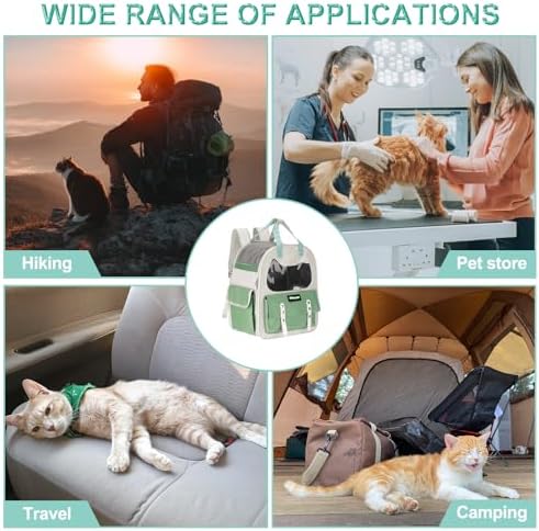 Cat Pet Backpack Carrier Green 12"x8"x14" Travel Bag