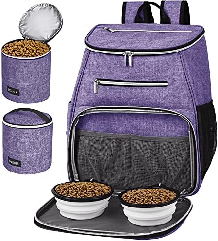 BAGLHER丨Dog Travel Bag Backpack, Airline Approved Pet Supplies Backpack, Dog Travel Bag with 2 Silicone Collapsible Bowls and 2 Food Baskets Purple