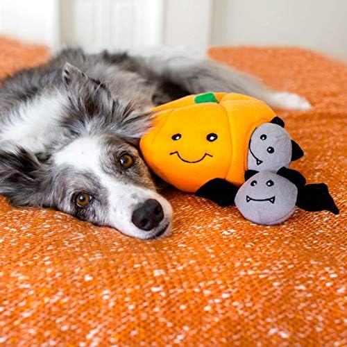 ZippyPaws Burrow- Interactive Dog & Puppy Toys for Boredom, Stimulating Pet Products to Keep them Busy, Hide & Seek Plush Dog Puzzle, Enrichment Squeaky Toy, For Small & Medium Dogs- Pumpkin with Bats