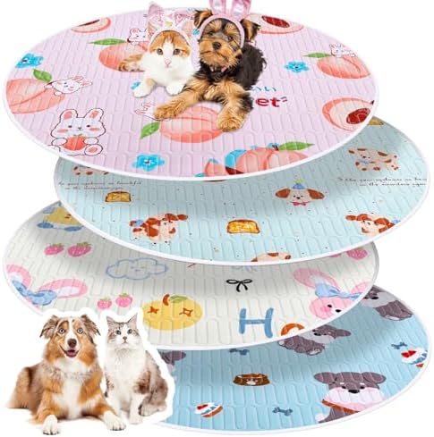 4 Pack Whelping Pads for Dogs, Round Whelping Pads Washable and Waterproof ,Reusable Pet Pee Pads Puppy Training Pad Whelping Floor Pad Whelping Supplies for Dogs (32”, Round,Multicolor)