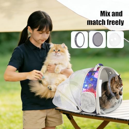 Galaxy Blue Cat Bubble Backpack,Back Expandable cat Backpack with Clear Window -Space Capsule Cat Carrier for Kitten Bunny Small Puppy Vet and Outdoor Adventure(Galaxy Blue)