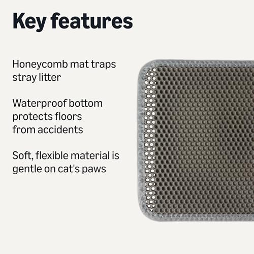 Amazon Basics Double-Layer Cat Litter Mat, Honeycomb Design, Waterproof & Urine-Proof, Non-Slip Scatter Control Trapper Mat, Easy Clean, Soft on Paws, Grey, 15" x 24"