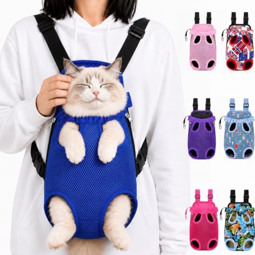 Cat Carrier Backpack, Adjustable Front Pet Carrier with Legs Out Design for Small Medium Dogs Cats 5-18 Lbs, Soft Wearable Dog Chest Sling Pouch for Hiking Camping Travel Cycling Outdoors