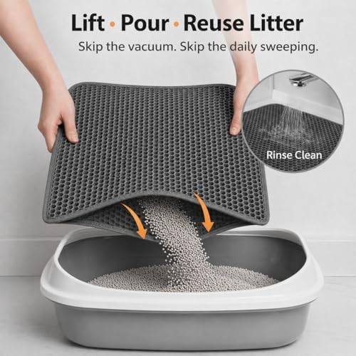 Cat Litter Mat – Large 24x36 Double Layer Honeycomb Litter Trap, Waterproof Non-Slip EVA, Easy Clean Kitty Litter Catcher Litter Box Mat