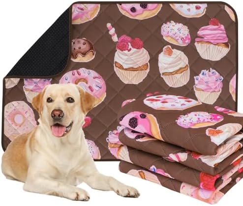 IEUUMLER Washable Pee Pads for Dogs, 2 Pack Cake Pattern Reusable Waterproof Puppy Potty Pads, Non-Slip Absorbent Pet Training Pads for Playpen Crate Bed EU015 Coffee Cake, 41x41