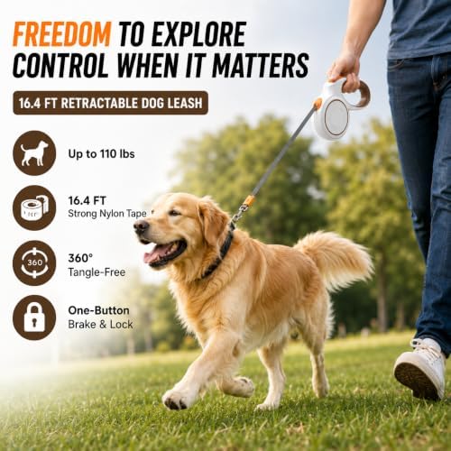16.4 FT Heavy Duty Retractable Dog Leash for Dogs Up to 110 lbs