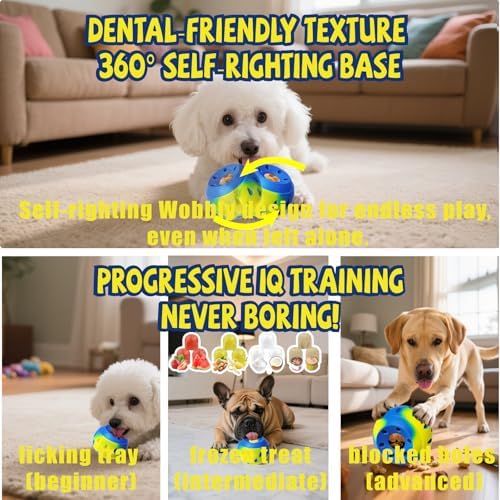 Interactive Dog Toy with Freezer Tray, Treat-Dispensing Puzzle Ball and Slow Feeder, Silicone Enrichment Toy for Small, Medium and Large Dogs, Yellow