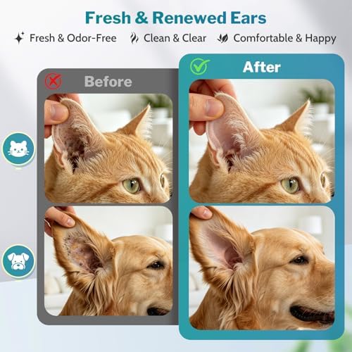 Dog Ear Cleaner with 50 Ear Finger Wipes for Dogs & Cats – Gentle Herbal Ear Drops for Wax & Odor, Chamomile & Witch Hazel for Sensitive Ears, Daily Ear Care Kit, 2oz