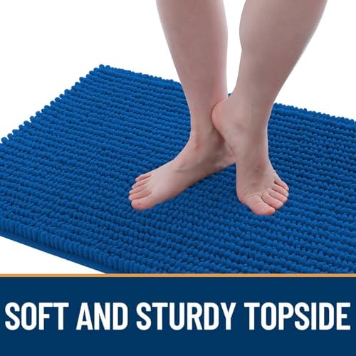 OLANLY Dog Door Mat for Muddy Paws 44x24, Ultra Absorbent Chenille Mud Doormat, Non-Slip Washable and Dirt Trapping Doormat for Indoor Entryway, Quick-Dry Indoor Pet Bed Mats for Dogs, Deep Navy Blue