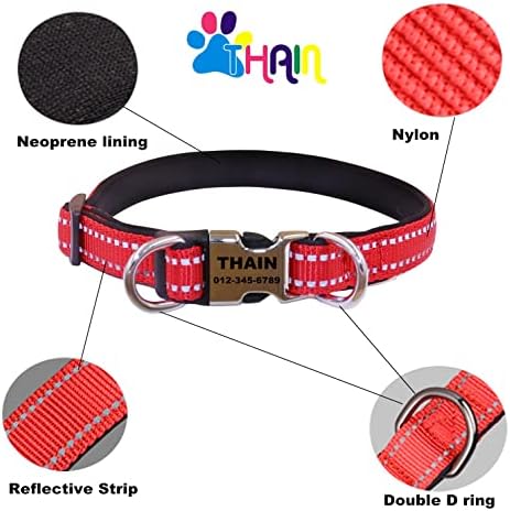 THAIN Reflective Personalized Dog Collar Engraved Custom Buckle- Soft Nylon Pet Collar with Name Plate Engraved Name, Phone Number, Silent,No Noise Adjustable (XS, Pink)
