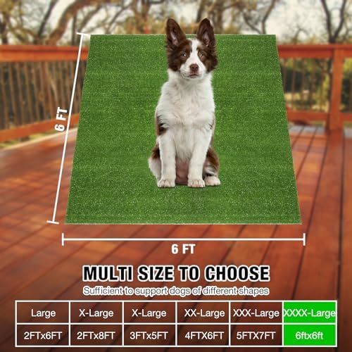 GLOBREEN Large Artificial Grass Outdoor for Dogs - 6 FT X 6 FT Fake Grass for Pets Potty Training - Turf Rug Roll for Kennel Playpen Whelping