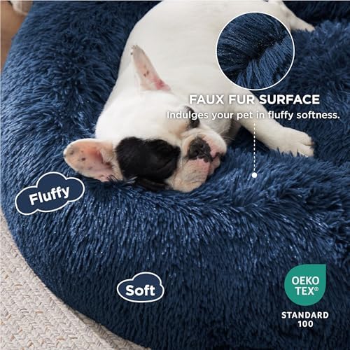 Bedsure Calming Small Dog Bed Donut Washable Cat＆Puppy Bed,23 inches Navy
