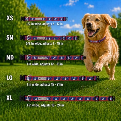 THE WORTHY DOG Summer Print, Adjustable Dog Collar, Large Dogs, Anchors