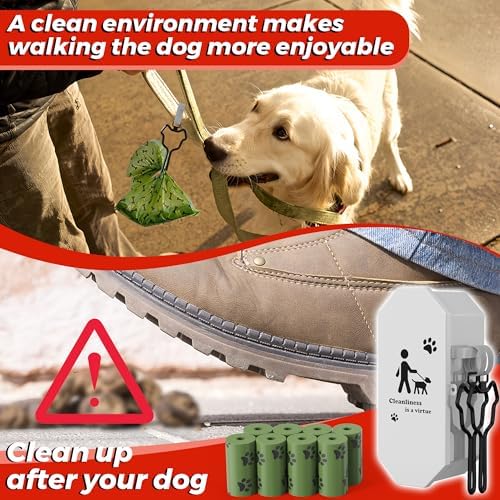 Dog Poop Bag Dispenser Wall Mount with 2Pcs Holders and 8 Rolls of Waste Bag, Metal, Corrosion-resistant, Combination Lock, Dark Gray, Suitable for Outdoor, Indoor, Raising Dogs