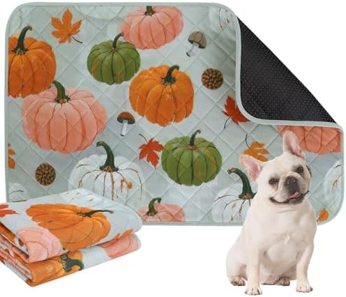 IEUUMLER Washable Pee Pads for Dogs, 2 Pack Pumpkin Pattern Reusable Waterproof Puppy Potty Pads, Non-Slip Absorbent Pet Training Pads for Playpen Crate Bed EU016 Grey Pumpkin, 40x28