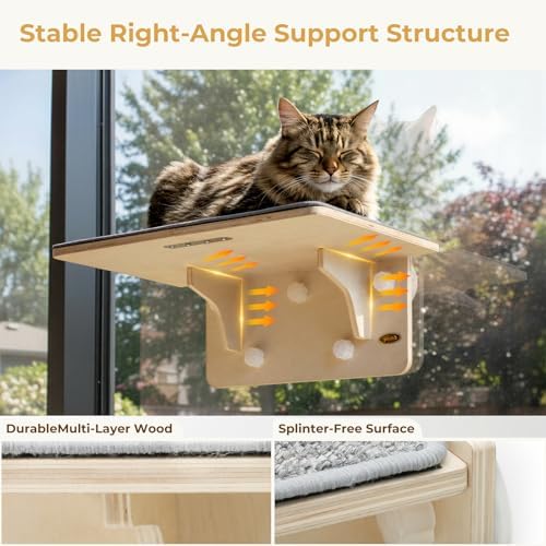 Pecute 2-in-1 Large Cat Window Perch & Wall Shelves, Solid Wood, 21"x11"