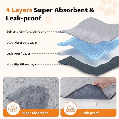 LOOBANI Washable Puppy Pads Waterproof 36"x24", 4 Pack, Gray