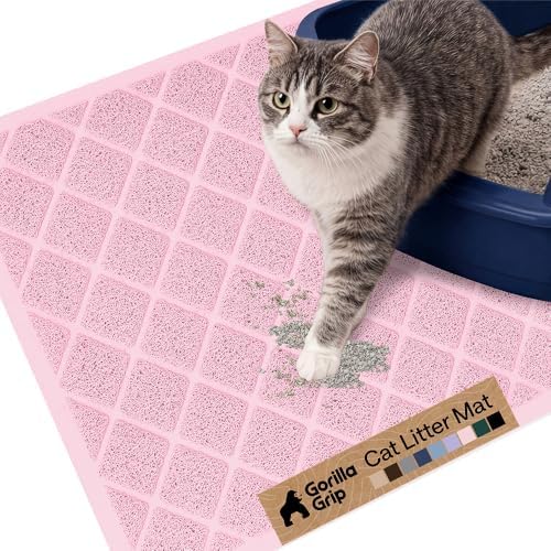 GORILLA GRIP Cat Litter Box Mat, Coiled Mesh Trapping Mats 24x17 Light Pink