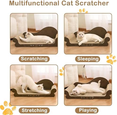 DWCN 26" Large Cat Scratcher Bed, Durable Cardboard Cat Couch Scratching Board, Long-Lasting Scratch Lounge for Indoor Cats, Furniture Protector