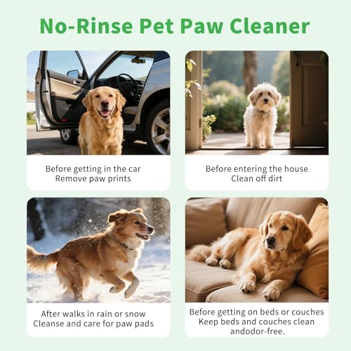Dog Paw Cleaner Foam with Silicone Brush, No-Rinse Paw Washer for Muddy Paws, Dirt & Odor Removal After Walks, Moisturizing Paw Care for Dogs & Puppies, Gentle pH-Balanced Formula, 5.07 oz