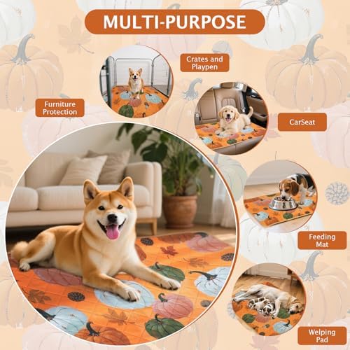 IEUUMLER Washable Pee Pads for Dogs, 2 Pack Pumpkin Pattern Reusable Waterproof Puppy Potty Pads, Non-Slip Absorbent Pet Training Pads for Playpen Crate Bed EU016 Orange Pumpkin, 36x31