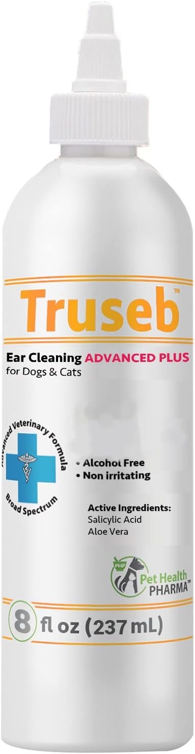 Truseb | Ear Cleaner Flush Advanced Plus Solution Formula for Cats and Dogs, Washes Away Dirt and Debris and Helps Prevent Issues , Cleaning + Drying (ADVANCED+ Ear Cleansing Flush, 8 Oz)