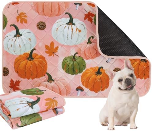 IEUUMLER Washable Pee Pads for Dogs, 2 Pack Pumpkin Pattern Reusable Waterproof Puppy Potty Pads, Non-Slip Absorbent Pet Training Pads for Playpen Crate Bed EU016 Pink Pumpkin, 36x36
