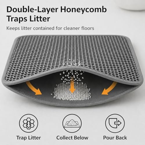 Cat Litter Mat – Large 24x36 Double Layer Honeycomb Litter Trap, Waterproof Non-Slip EVA, Easy Clean Kitty Litter Catcher Litter Box Mat