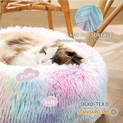 Bedsure Calming Cat Beds Donut Round Washable Kitten Bed,20 inches