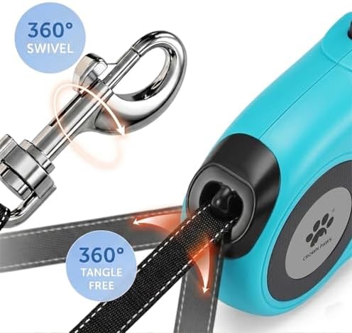 16 ft Retractable Dog Leash for Extra Large Dogs up to 130 lbs,Tangle-Free Nylon Tape,Blue Dan24 XL